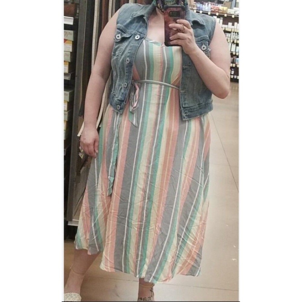 Torrid 2 Multi-stripe Challis Midi Flowing Summer Dress Size 2X Beach Sundress